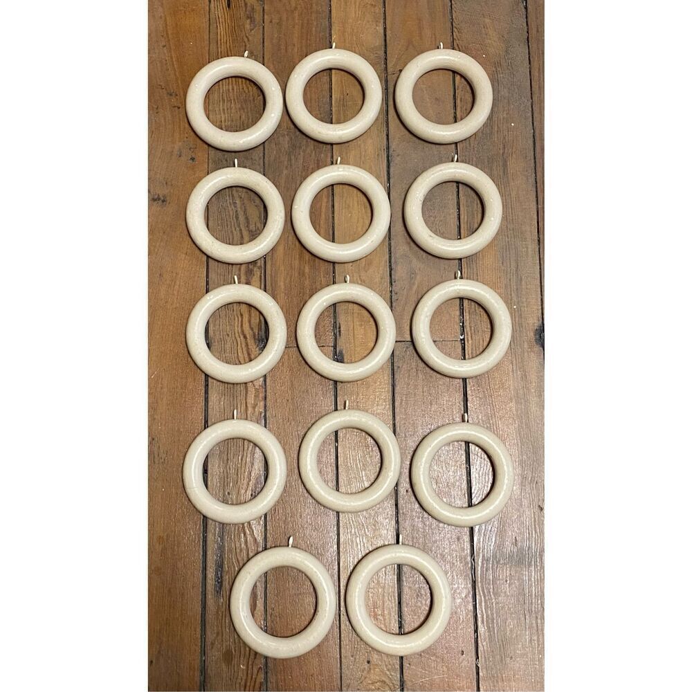 Wooden Curtain Ring With Eyelet set of 14 Vintage Heavy Weight